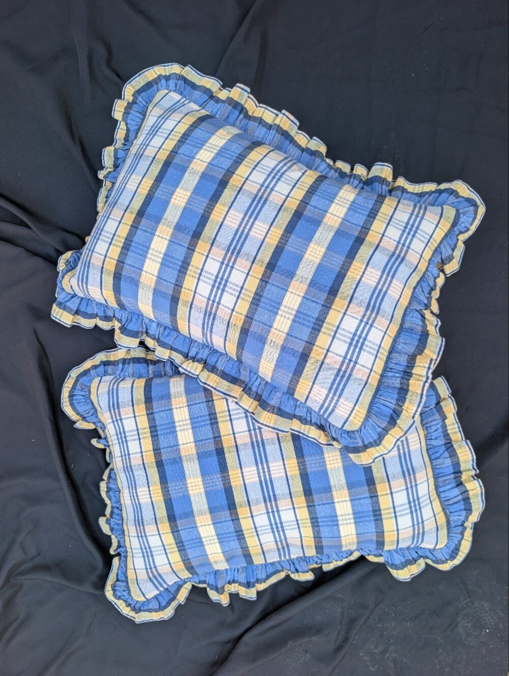 Blue Plaid Ruffled Decorative Pillowcases, Farmhouse French Country Pillow Sham